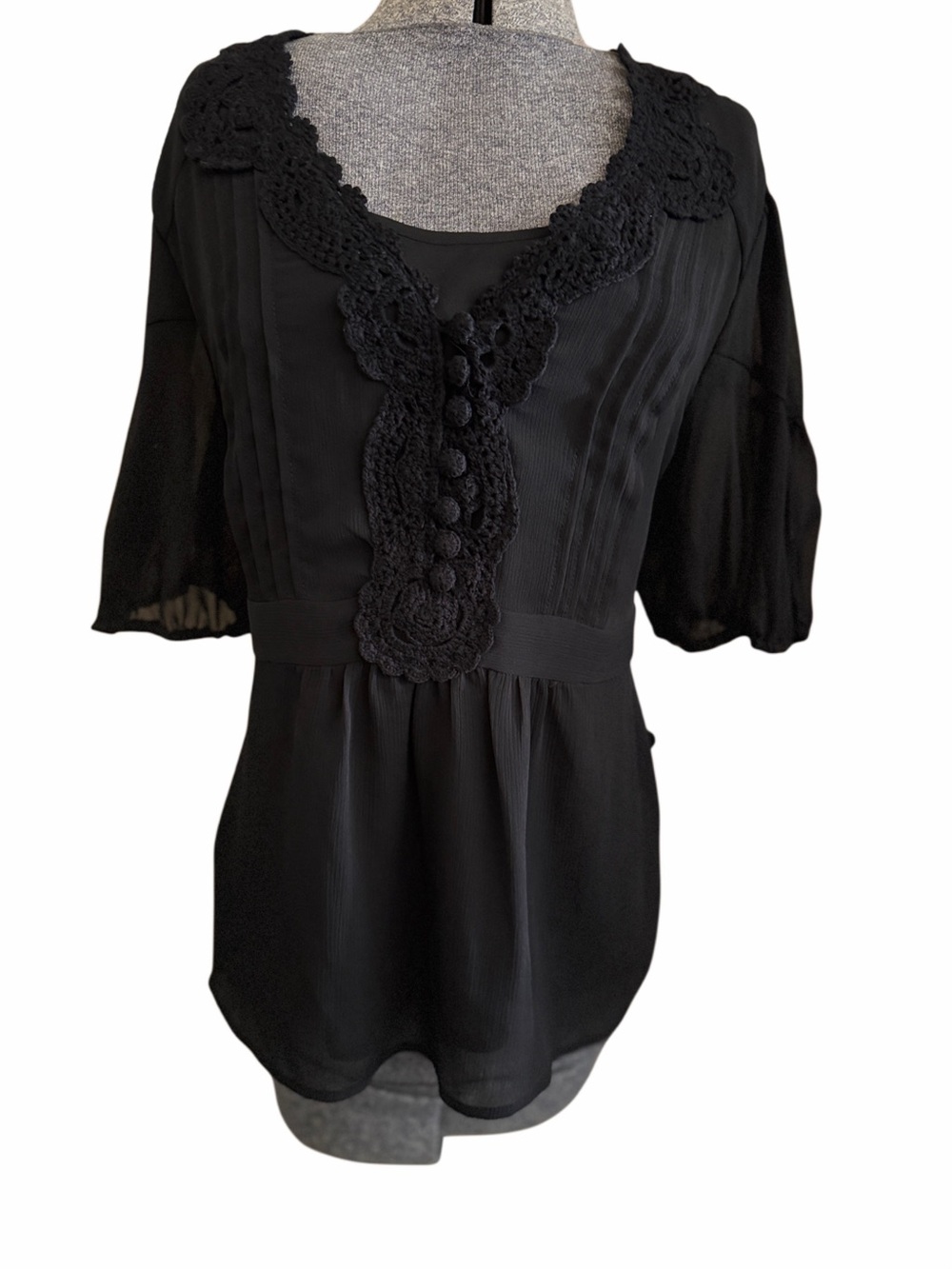 Apt. 9 Black Crochet-Trim Peasant Blouse - Women